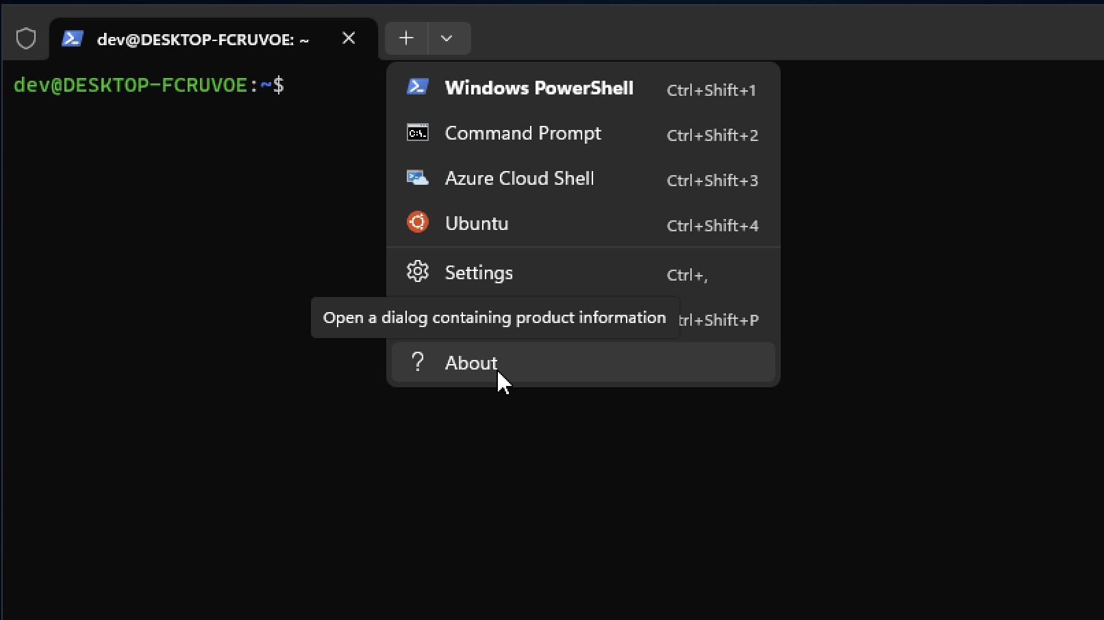 Windows Terminal App About Option